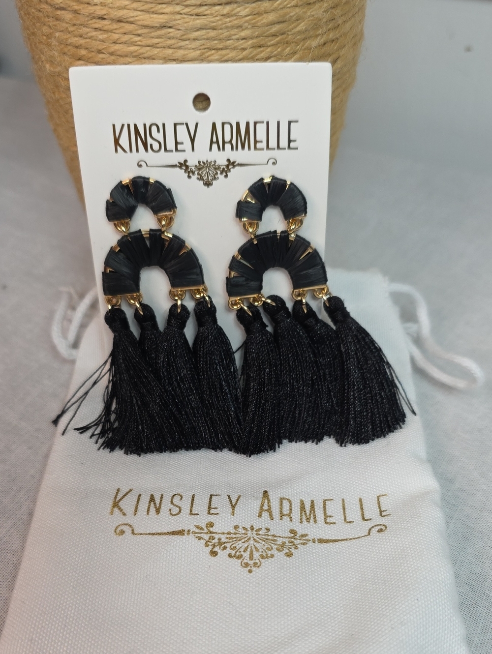 Kinsley Armelle Black Tassel Drop Earrings